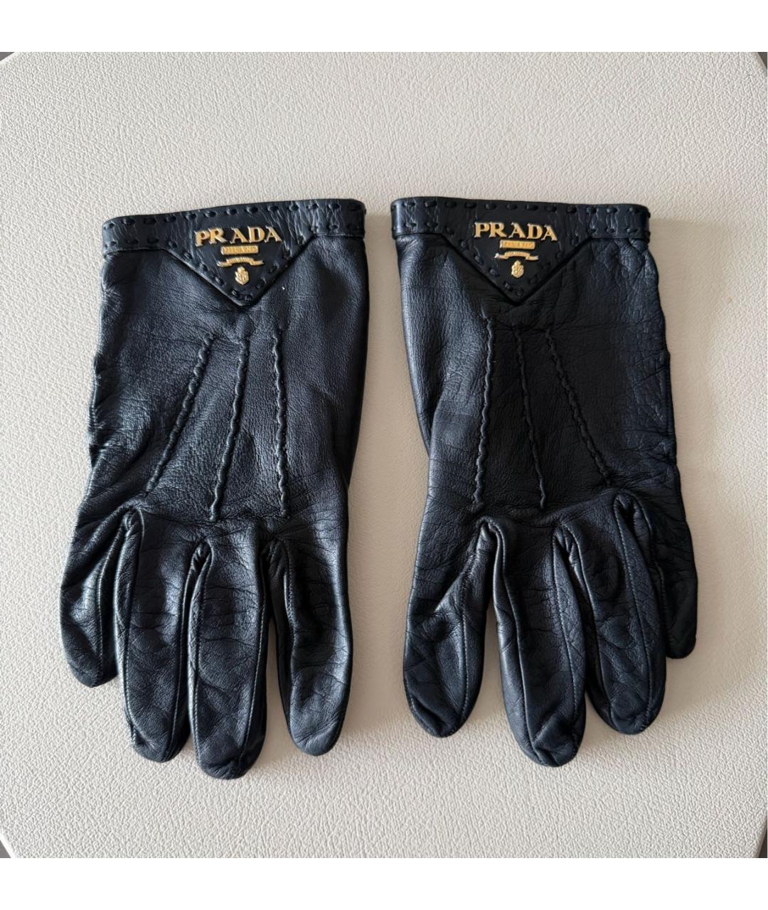 PRADA Черные кожаные перчатки, фото 6