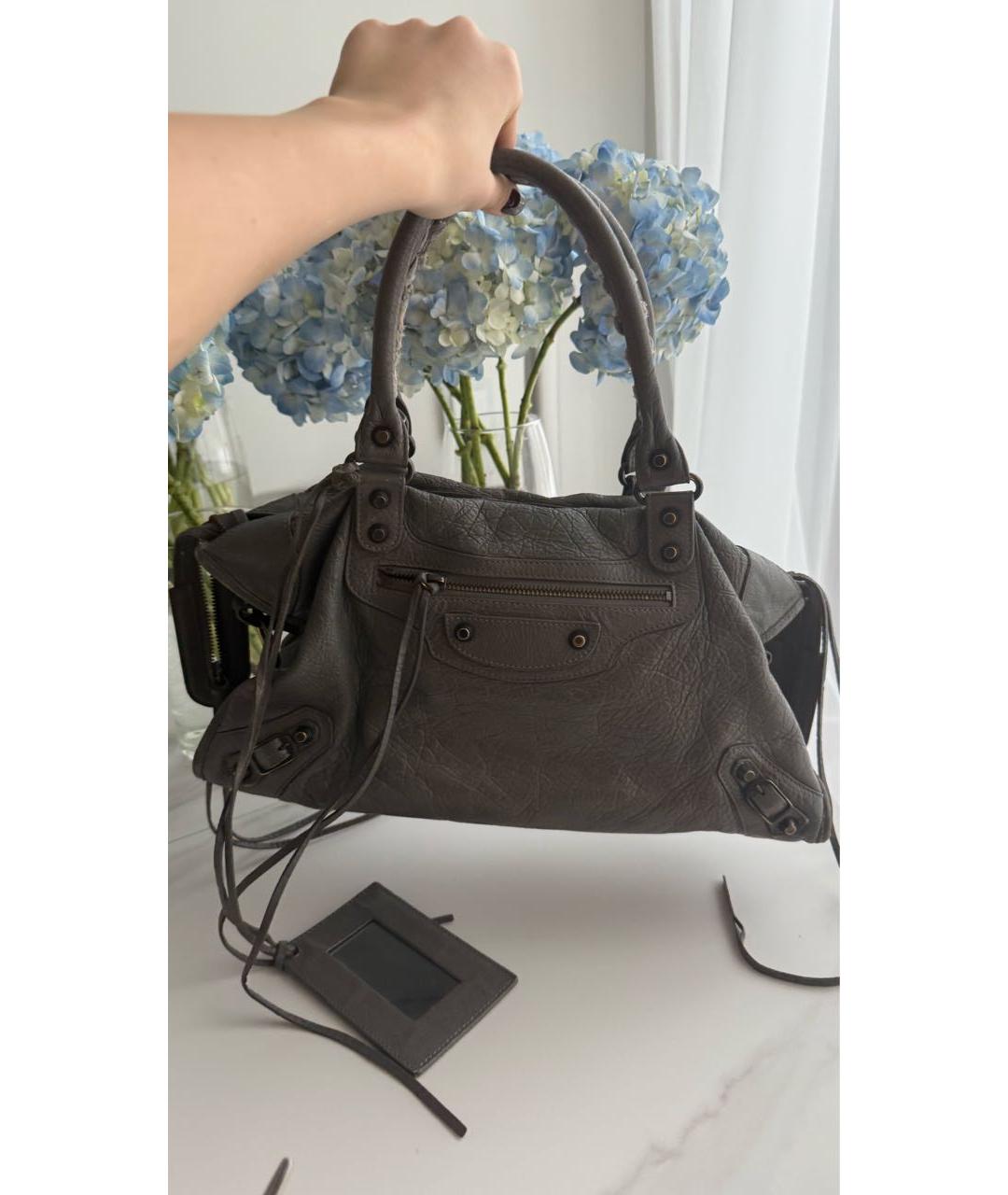 BALENCIAGA Серая кожаная сумка с короткими ручками, фото 6