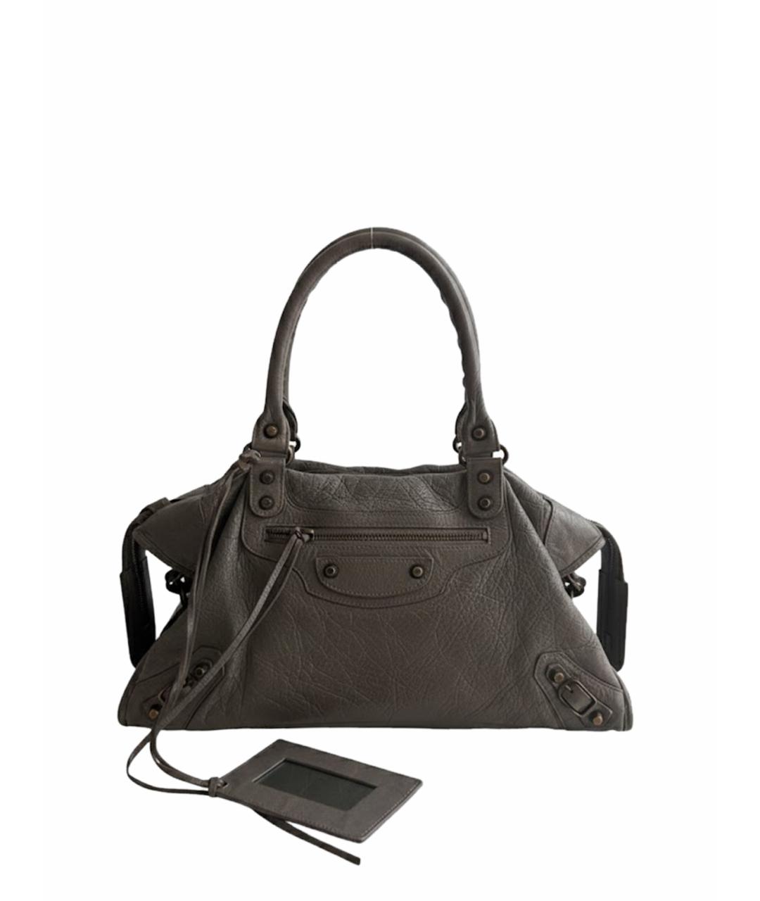 BALENCIAGA Серая кожаная сумка с короткими ручками, фото 1