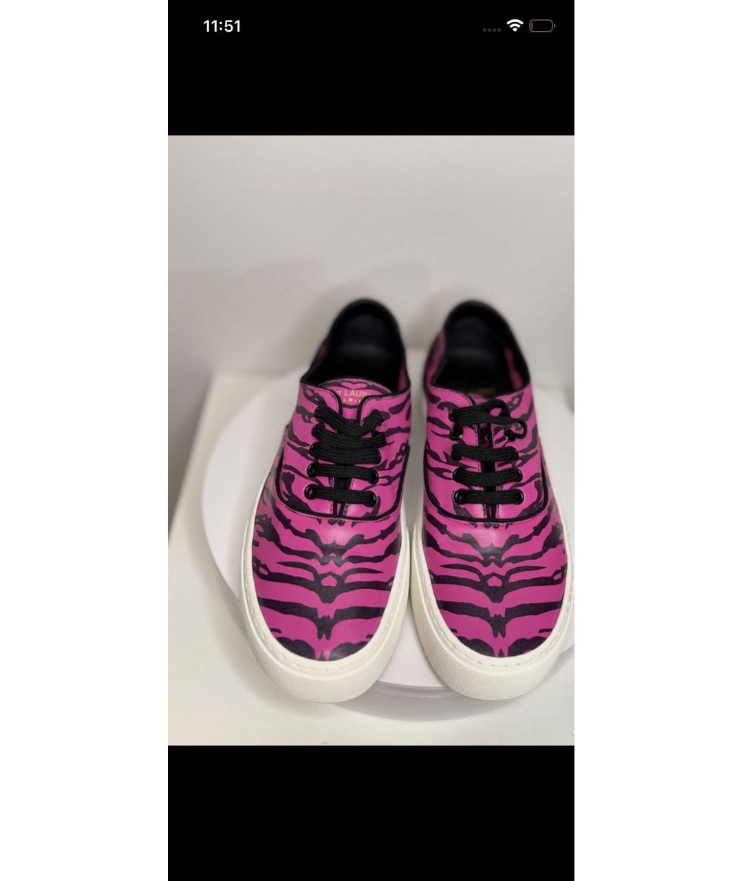 SAINT LAURENT Розовые кожаные низкие кроссовки / кеды, фото 3