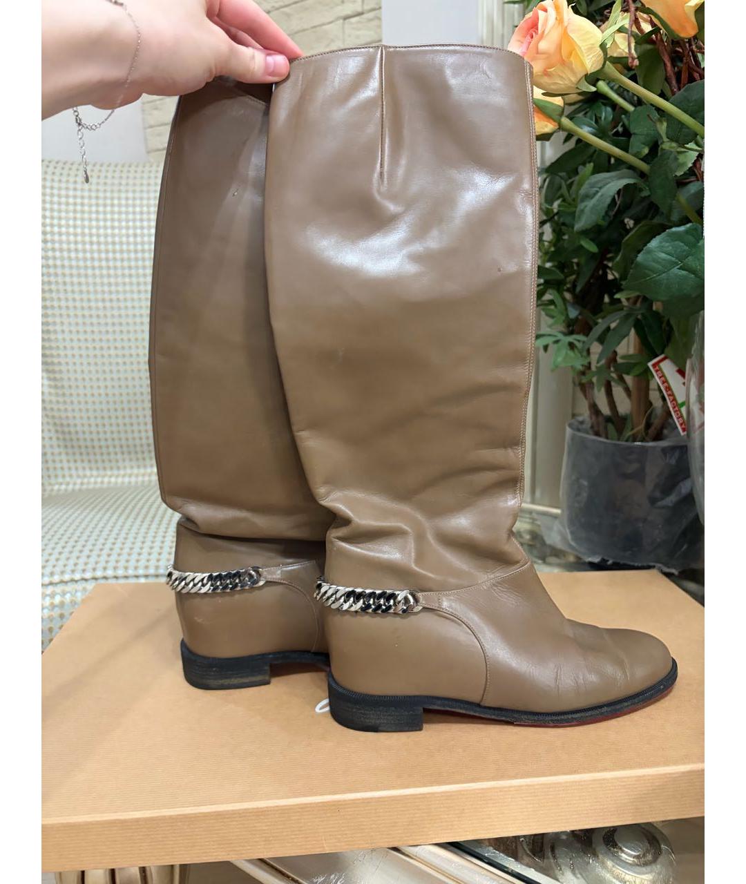 CHRISTIAN LOUBOUTIN Коричневые кожаные сапоги, фото 9