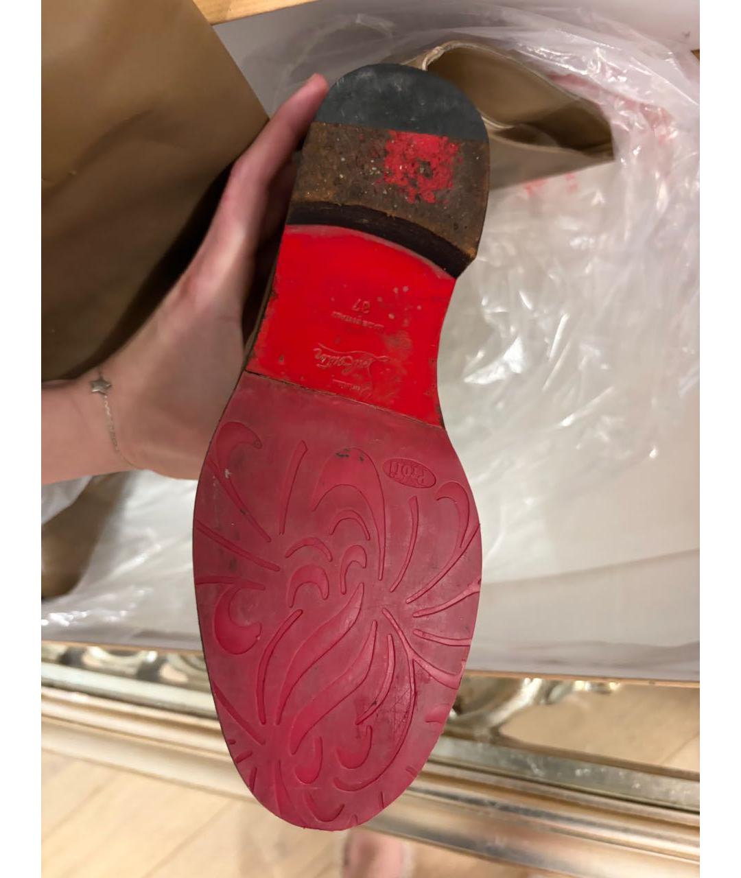 CHRISTIAN LOUBOUTIN Коричневые кожаные сапоги, фото 5