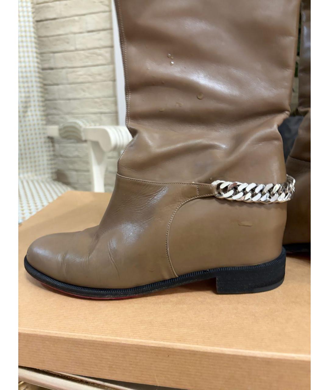 CHRISTIAN LOUBOUTIN Коричневые кожаные сапоги, фото 8