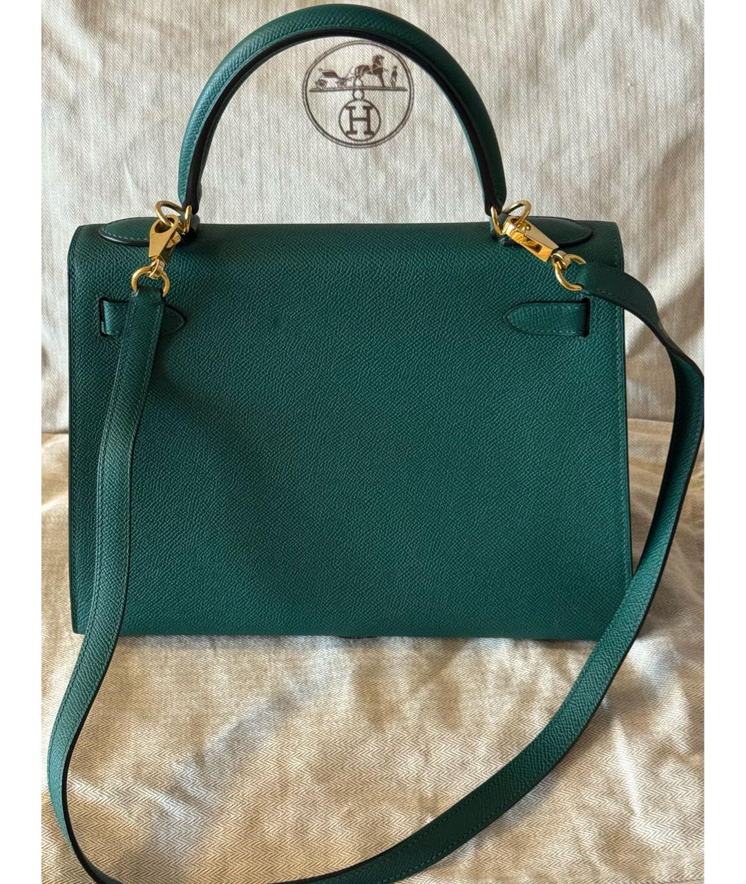 HERMES Зеленая кожаная сумка с короткими ручками, фото 3