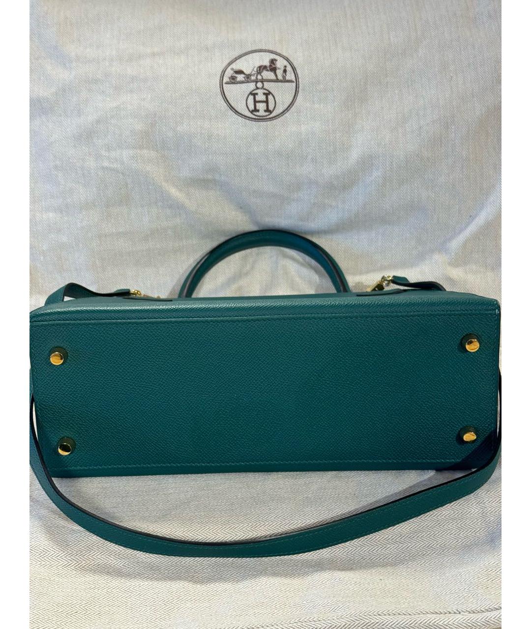 HERMES Зеленая кожаная сумка с короткими ручками, фото 7