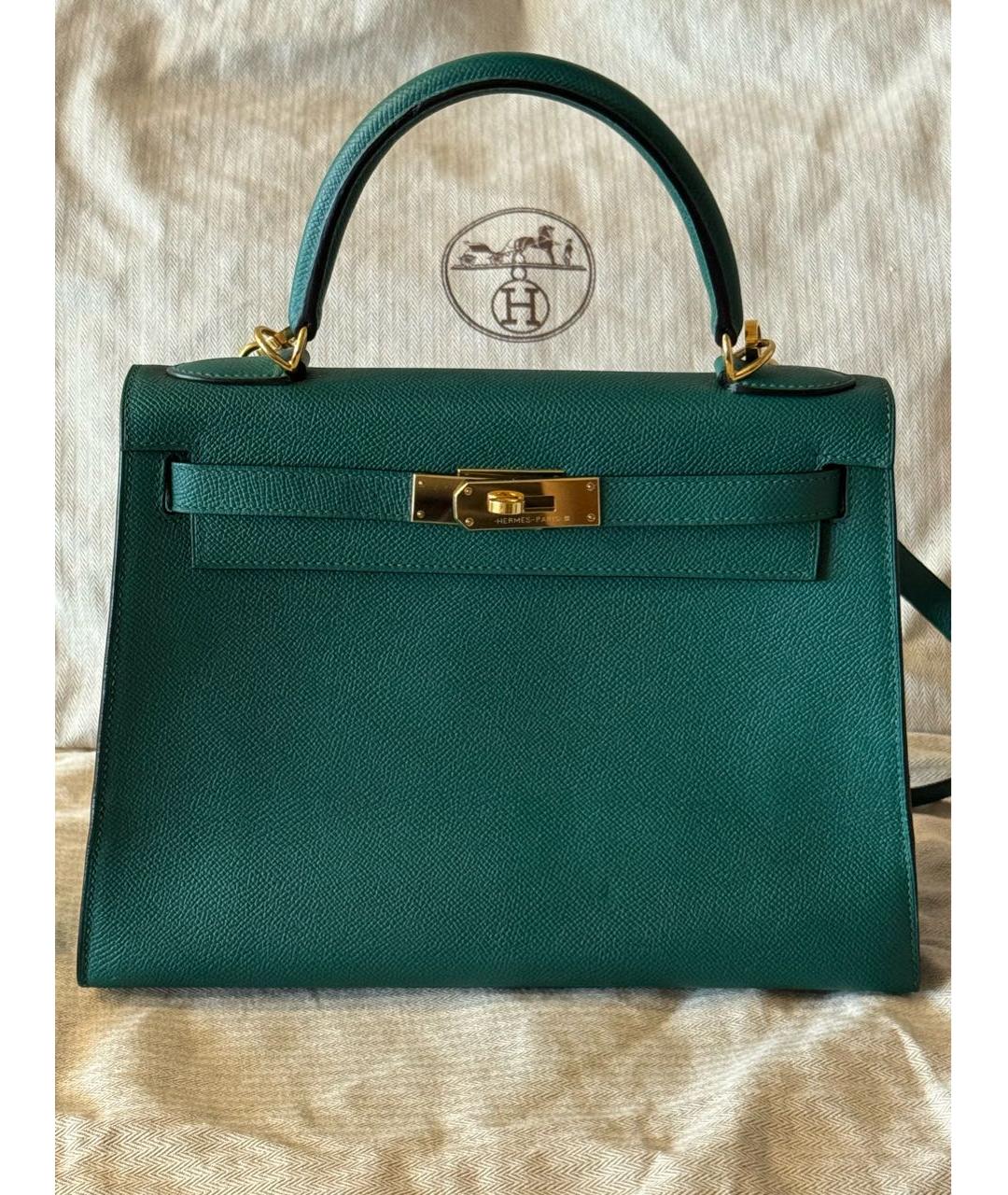 HERMES Зеленая кожаная сумка с короткими ручками, фото 9