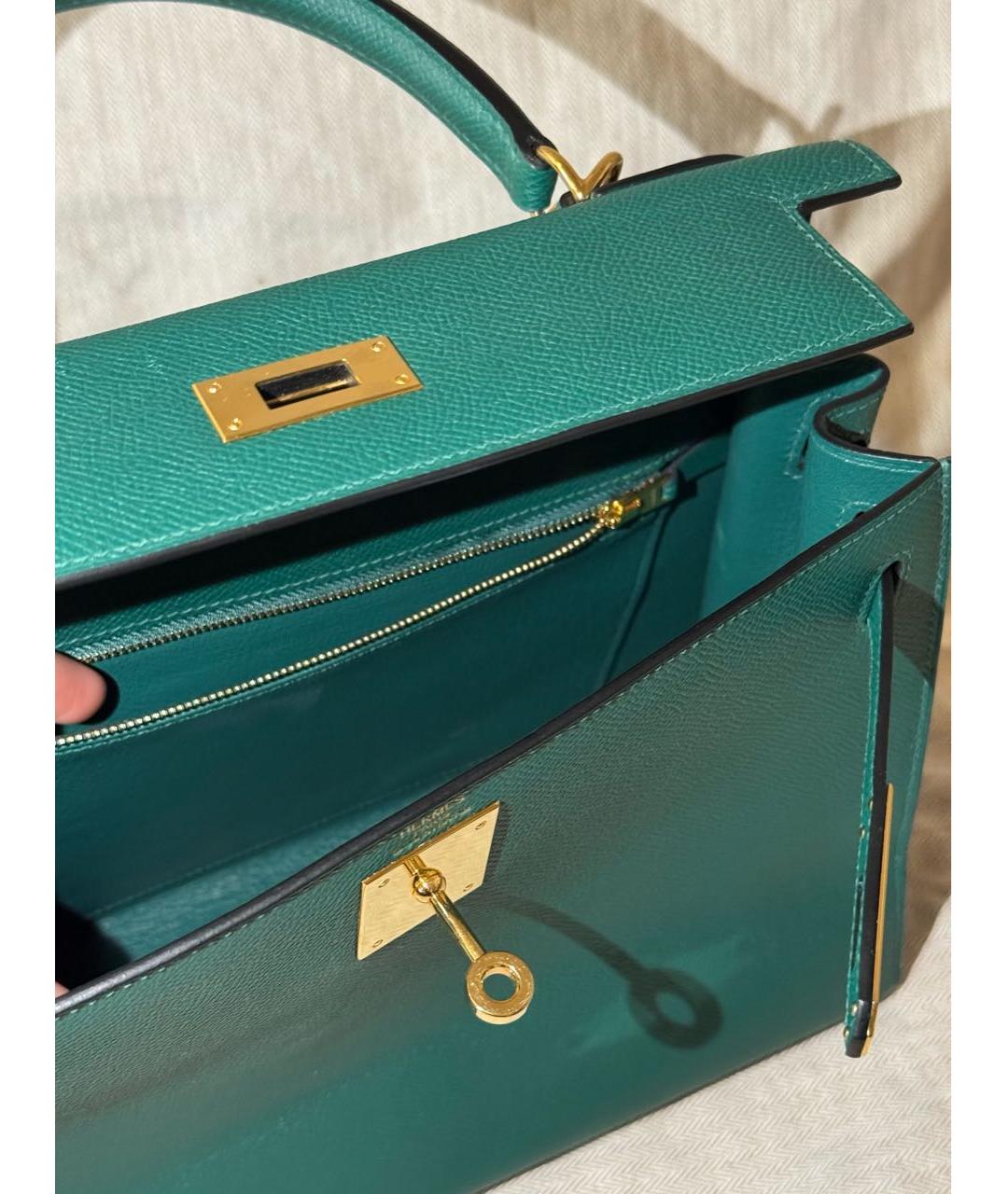HERMES Зеленая кожаная сумка с короткими ручками, фото 4