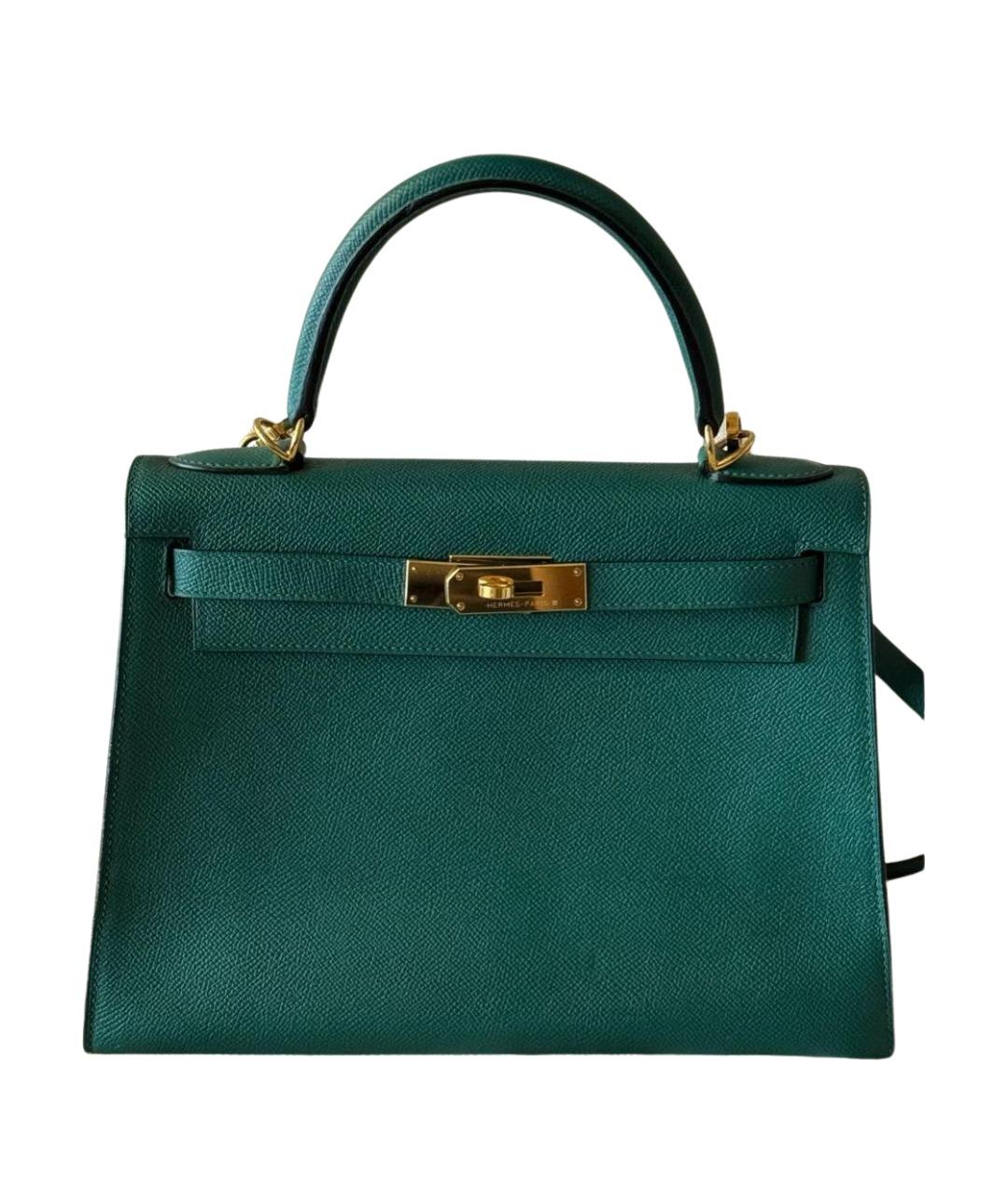 HERMES Зеленая кожаная сумка с короткими ручками, фото 1