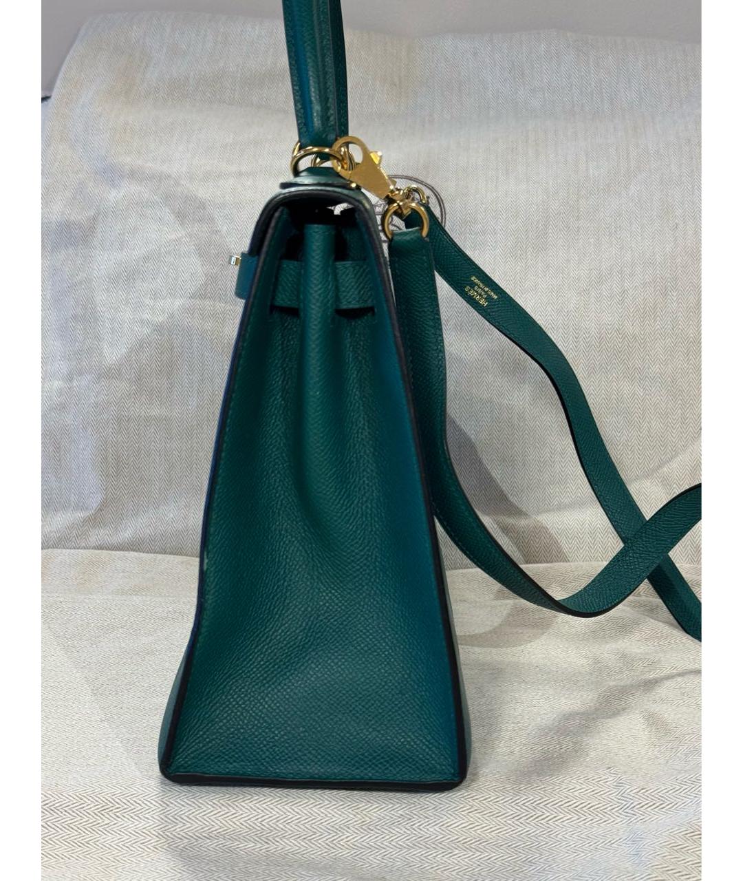 HERMES Зеленая кожаная сумка с короткими ручками, фото 8