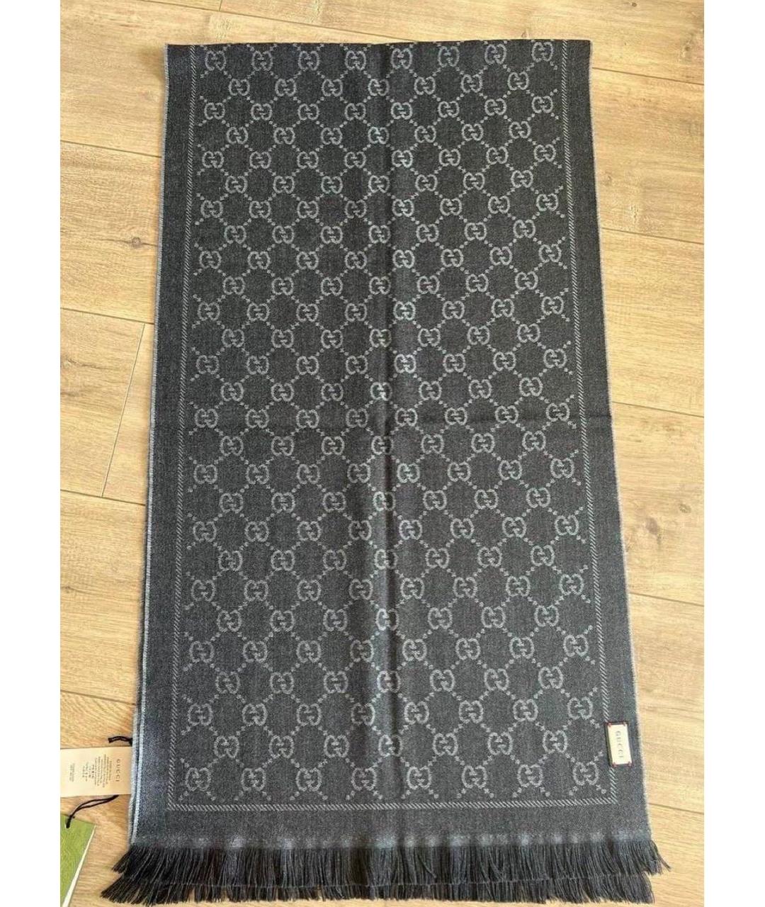 GUCCI Серый шерстяной шарф, фото 3