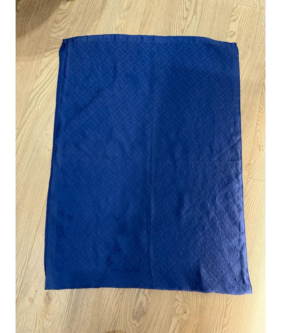 FENDI Темно-синий шерстяной шарф, фото 9