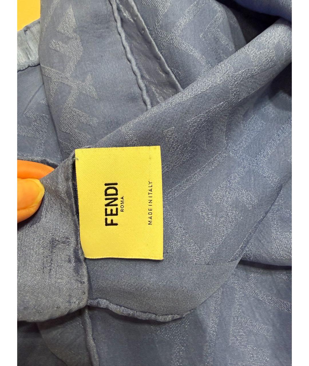 FENDI Темно-синий шерстяной шарф, фото 4