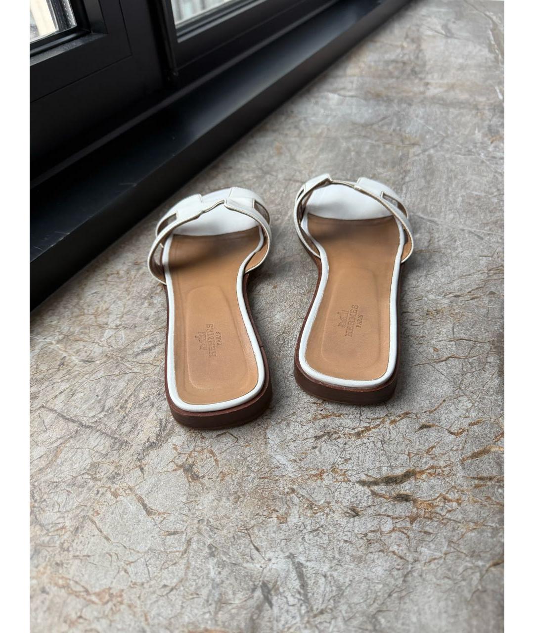 HERMES Белые кожаные шлепанцы, фото 4