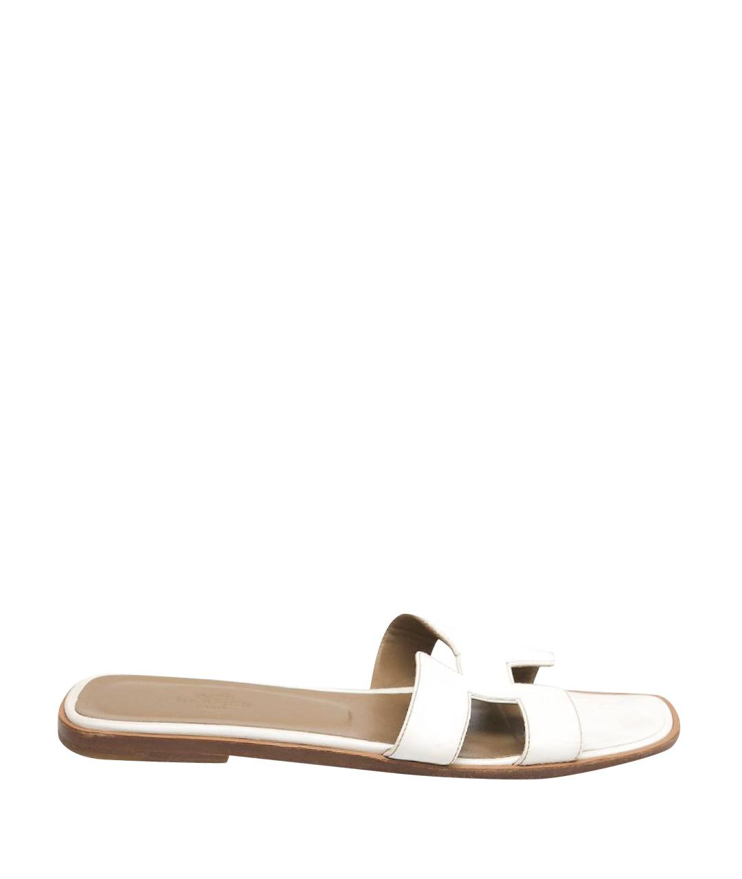 HERMES Белые кожаные шлепанцы, фото 1
