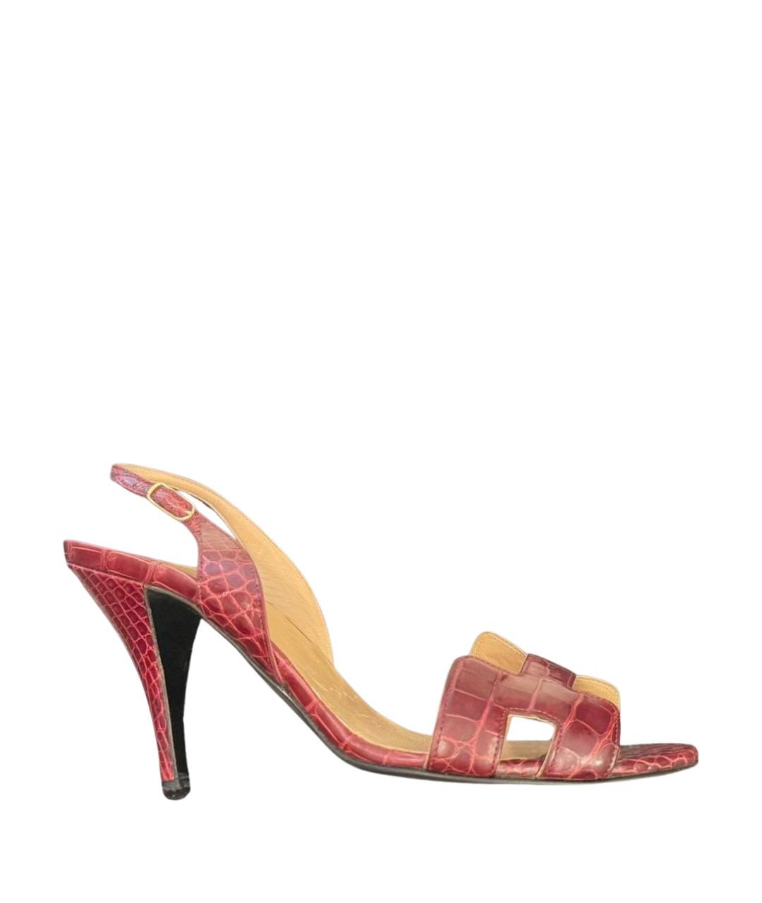 HERMES Бордовые босоножки из экзотической кожи, фото 1