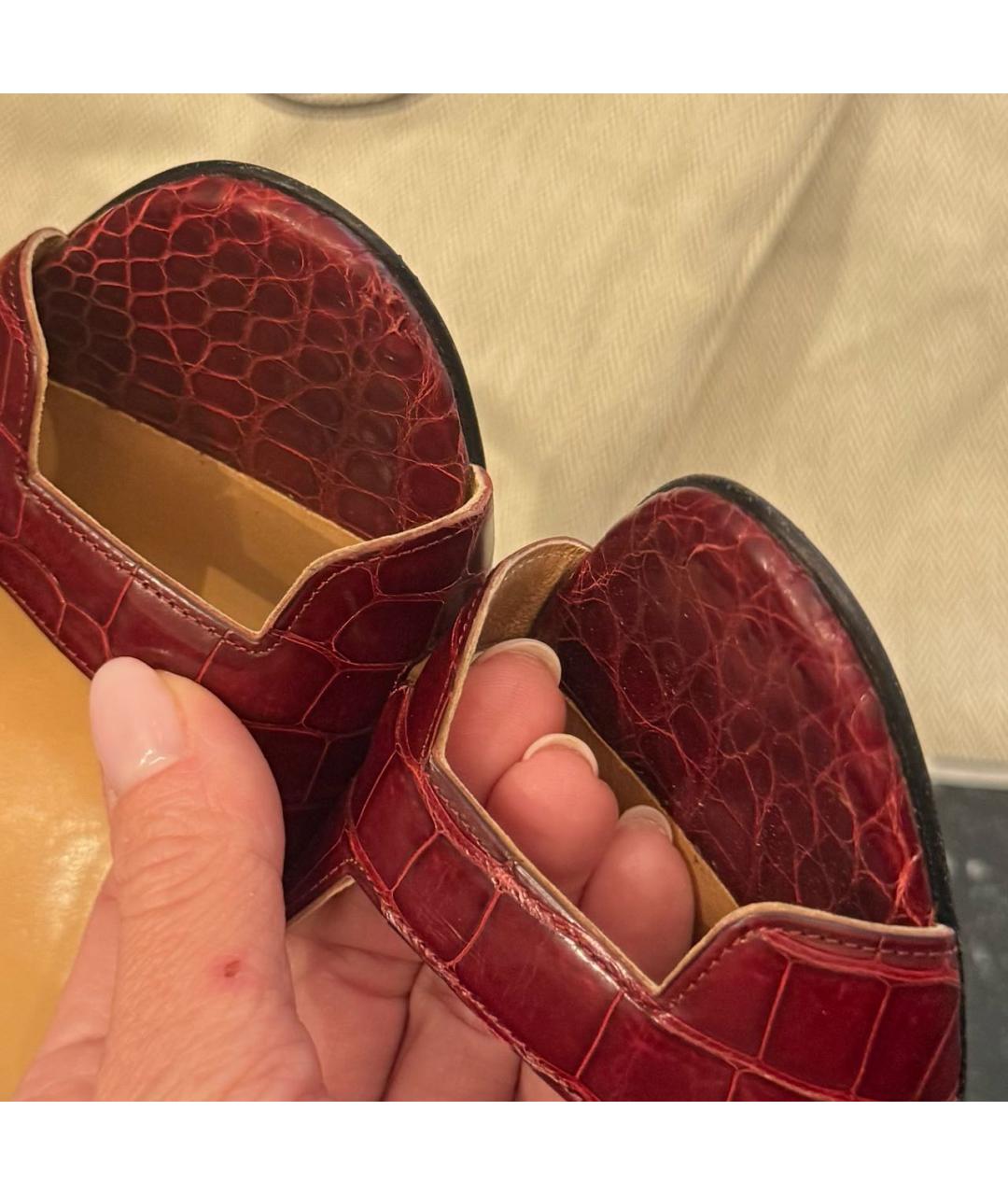 HERMES Бордовые босоножки из экзотической кожи, фото 5