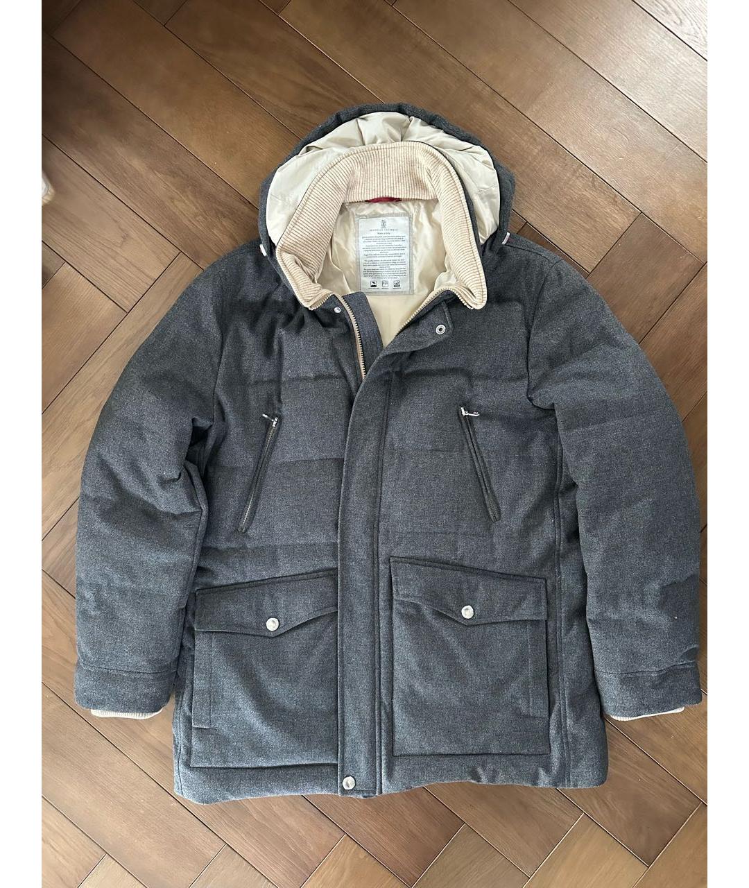 BRUNELLO CUCINELLI Серый шерстяной пуховик, фото 8