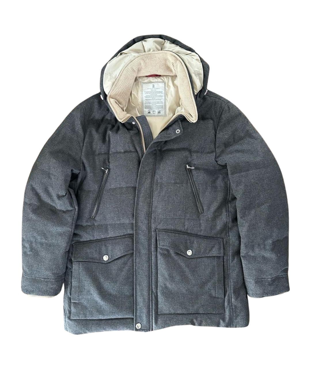 BRUNELLO CUCINELLI Серый шерстяной пуховик, фото 1