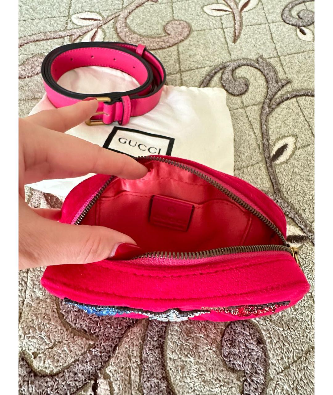 GUCCI Фуксия бархатная поясная сумка, фото 4
