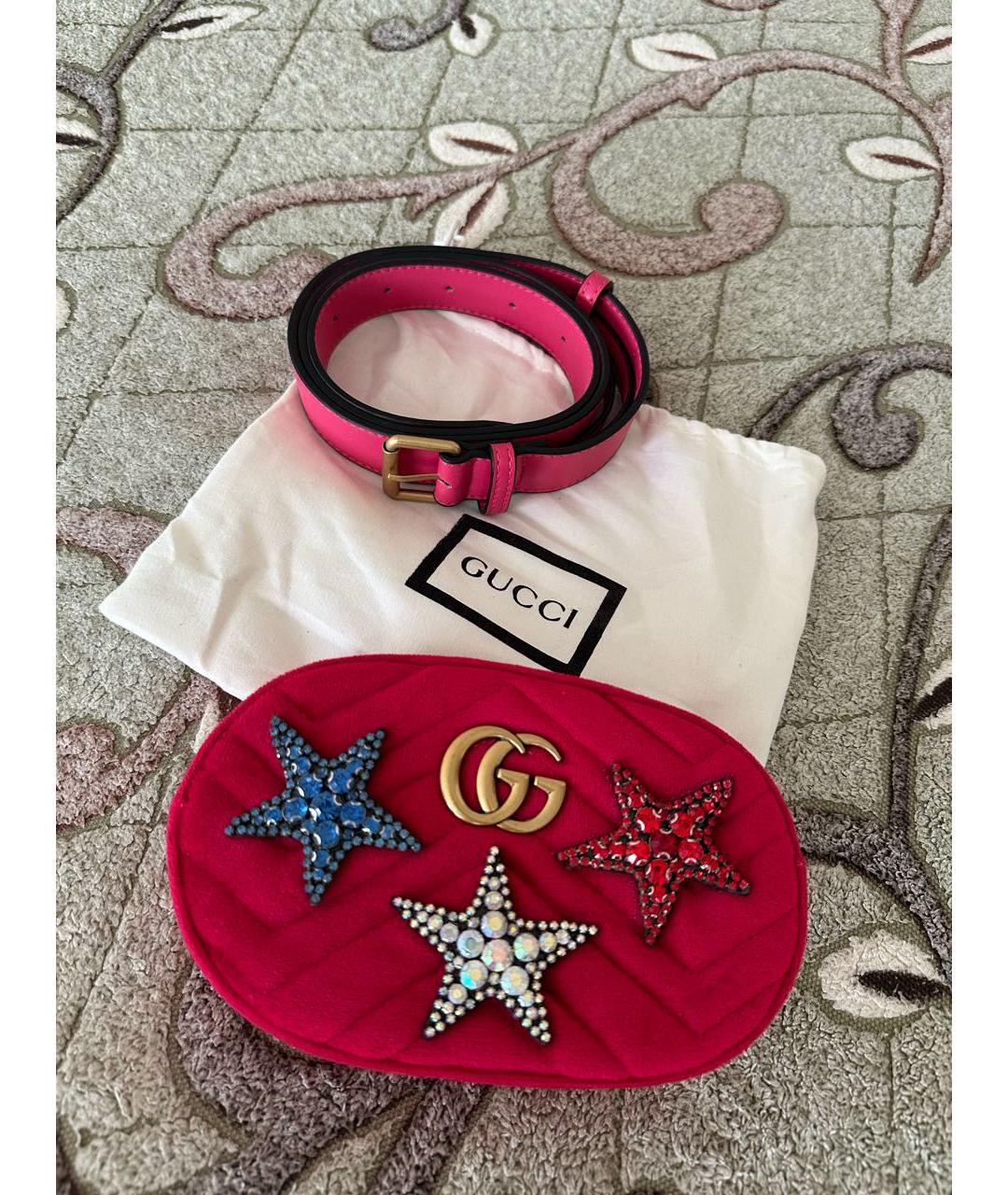 GUCCI Фуксия бархатная поясная сумка, фото 7