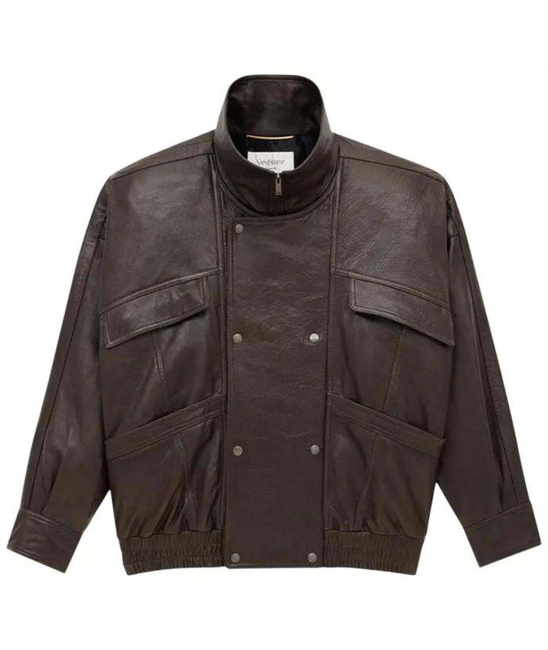 SAINT LAURENT Коричневая кожаная куртка, фото 1