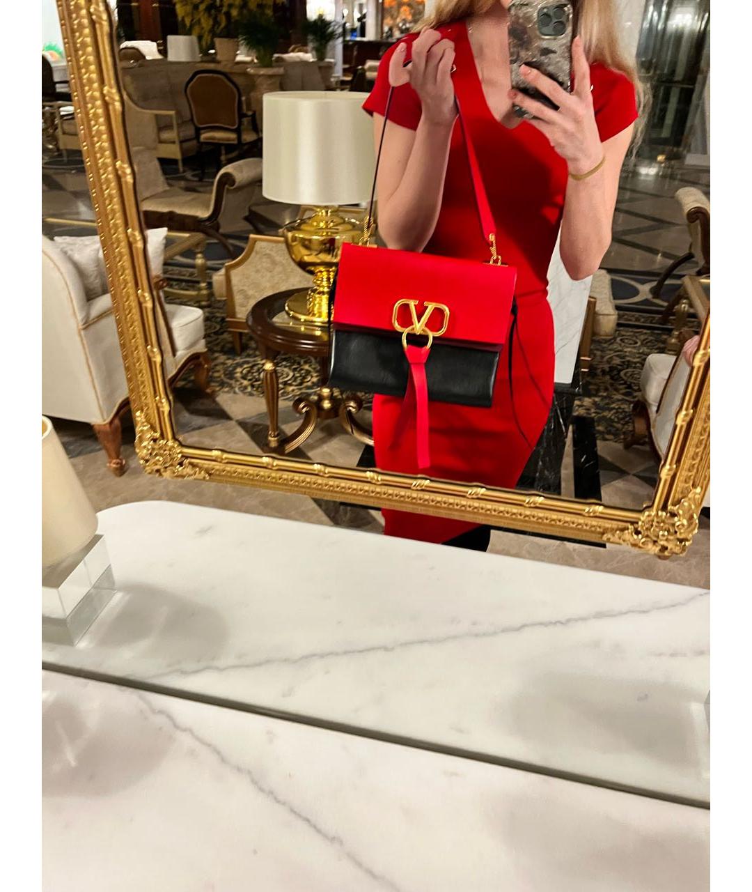 VALENTINO Красная кожаная сумка через плечо, фото 4