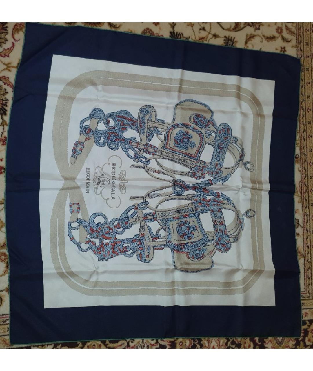 HERMES Бежевый шелковый платок, фото 5