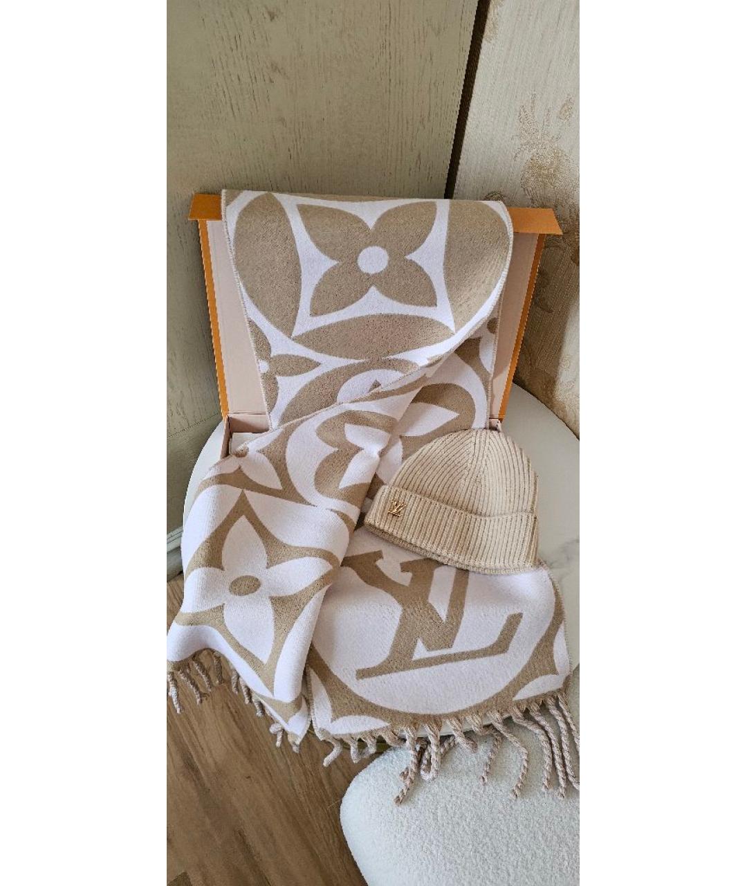 LOUIS VUITTON Бежевая шерстяная шапка, фото 5