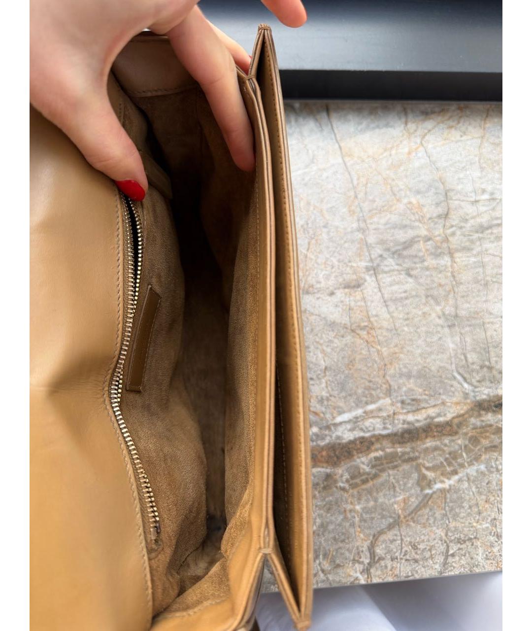 SAINT LAURENT Коричневая кожаная сумка через плечо, фото 4