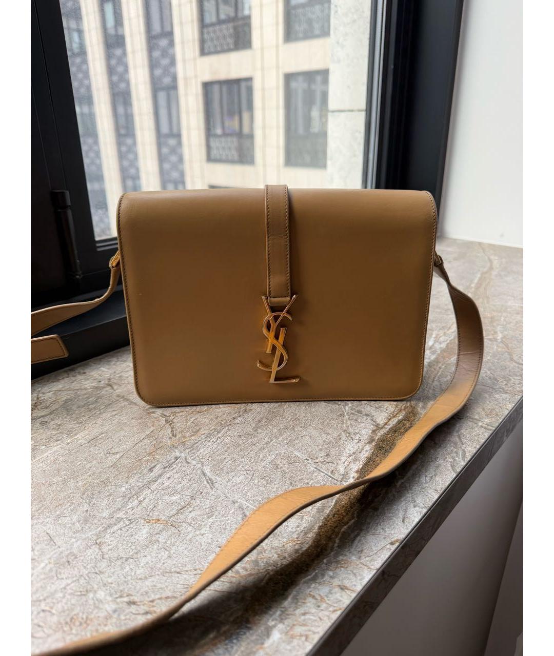 SAINT LAURENT Коричневая кожаная сумка через плечо, фото 7