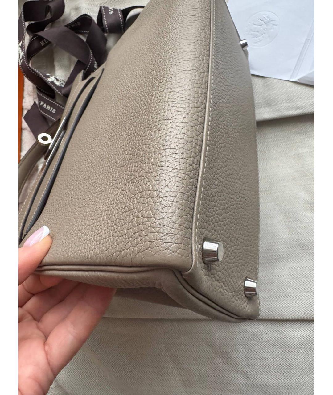 HERMES Бежевая кожаная сумка с короткими ручками, фото 2