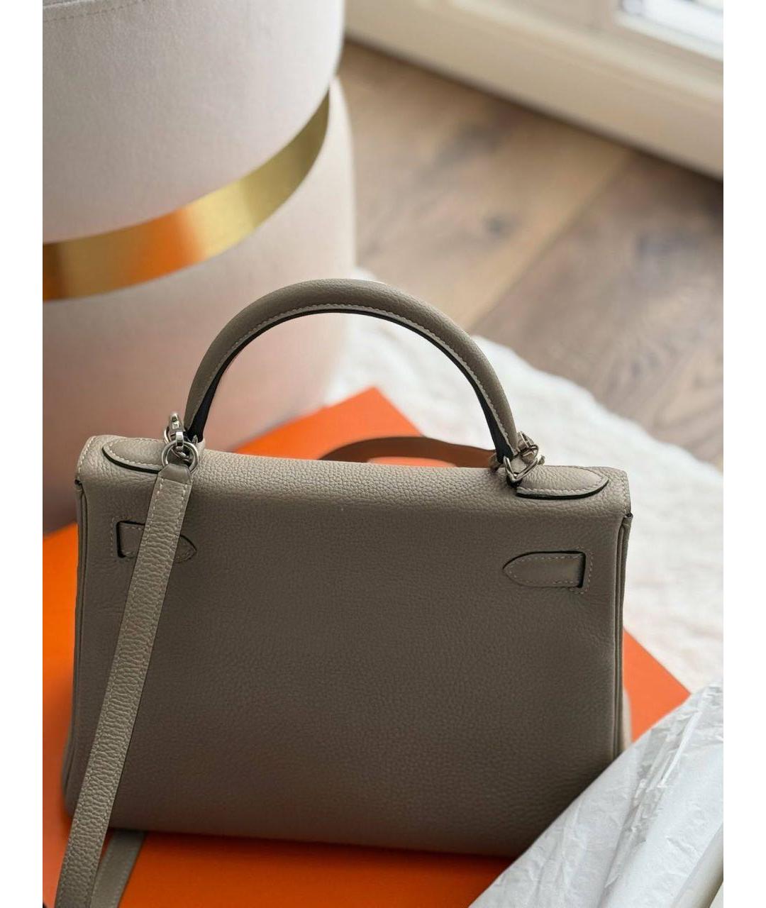 HERMES Бежевая кожаная сумка с короткими ручками, фото 3
