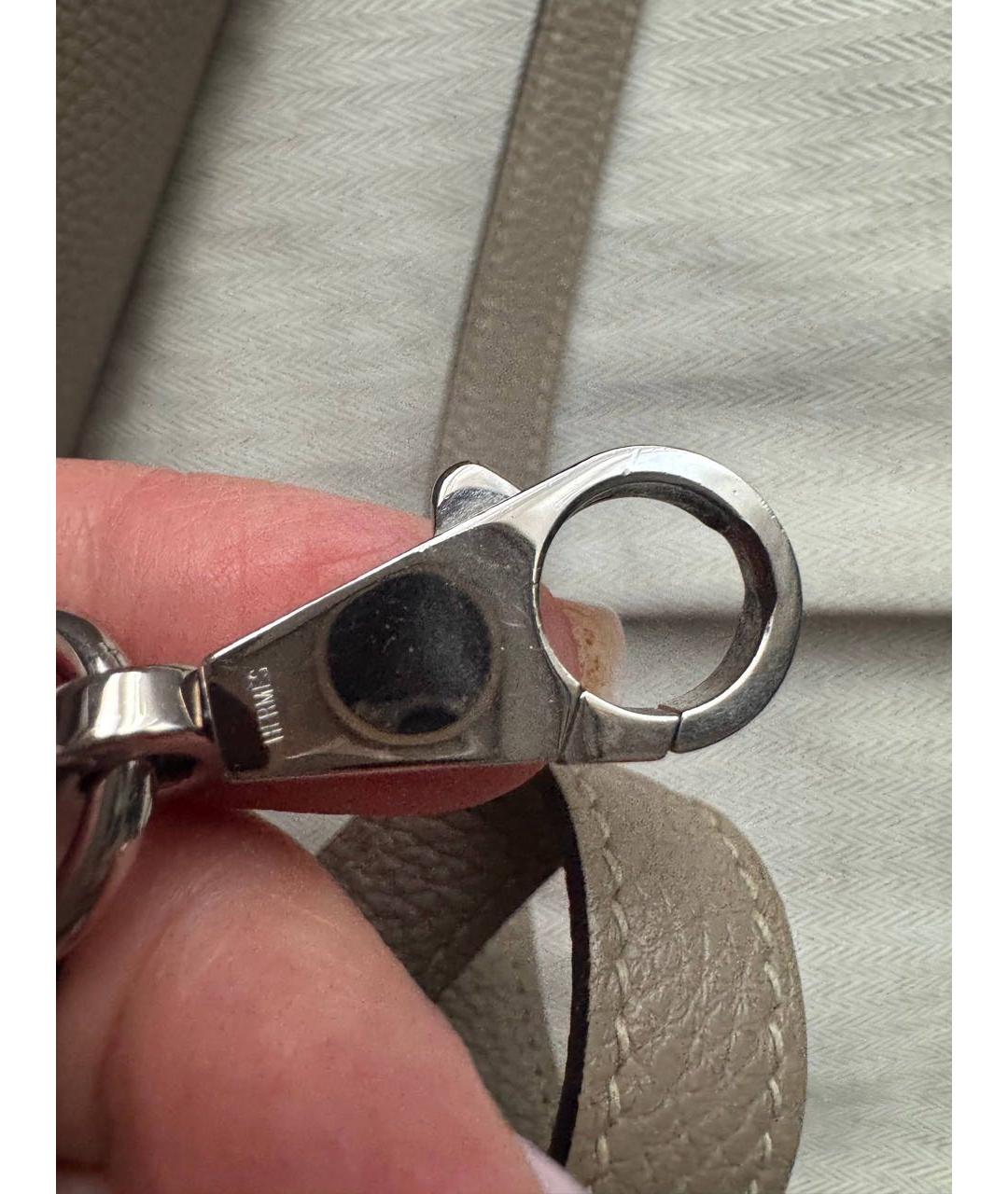 HERMES Бежевая кожаная сумка с короткими ручками, фото 6