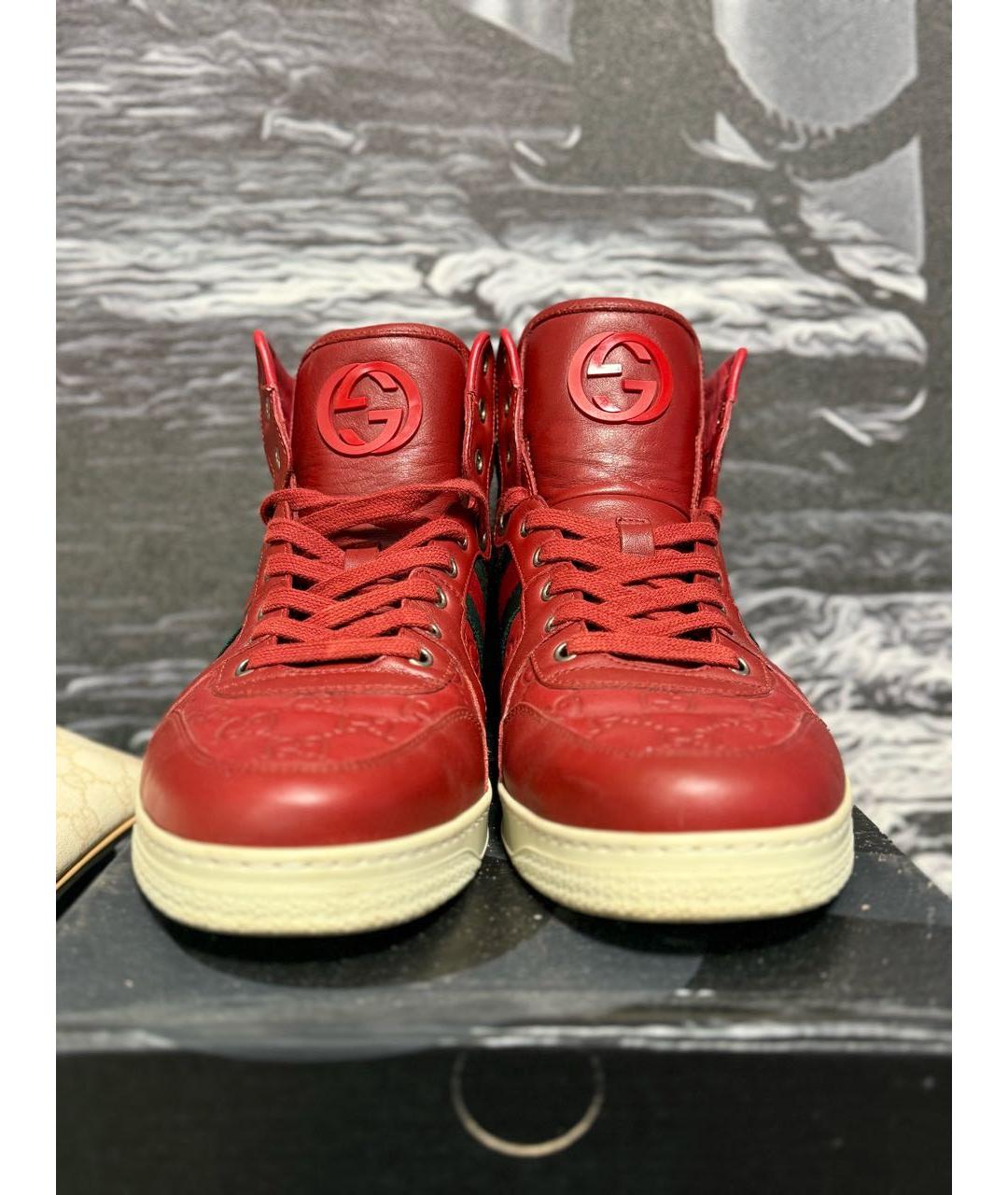 GUCCI Бордовые высокие кроссовки / кеды из экзотической кожи, фото 2