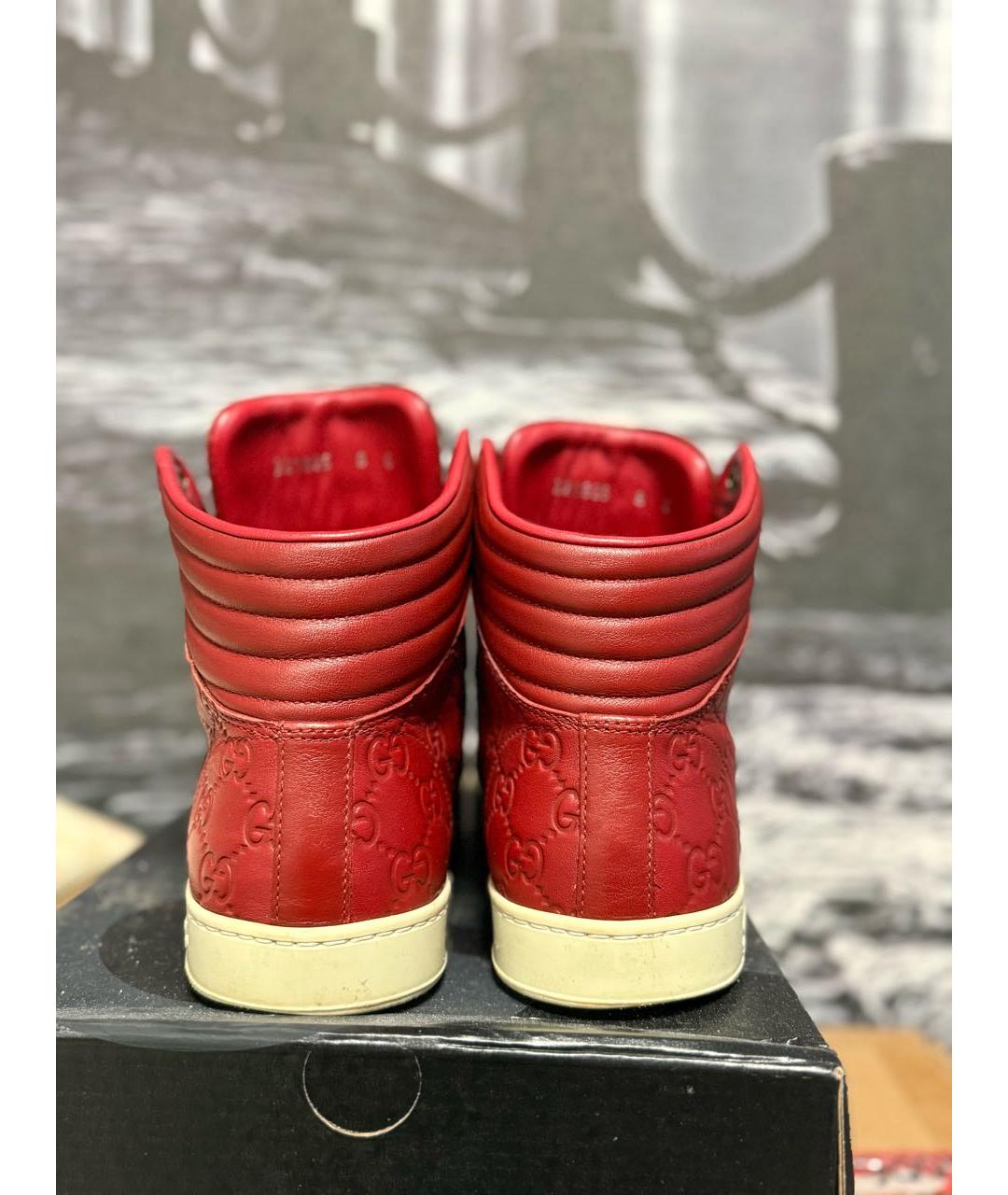 GUCCI Бордовые высокие кроссовки / кеды из экзотической кожи, фото 4