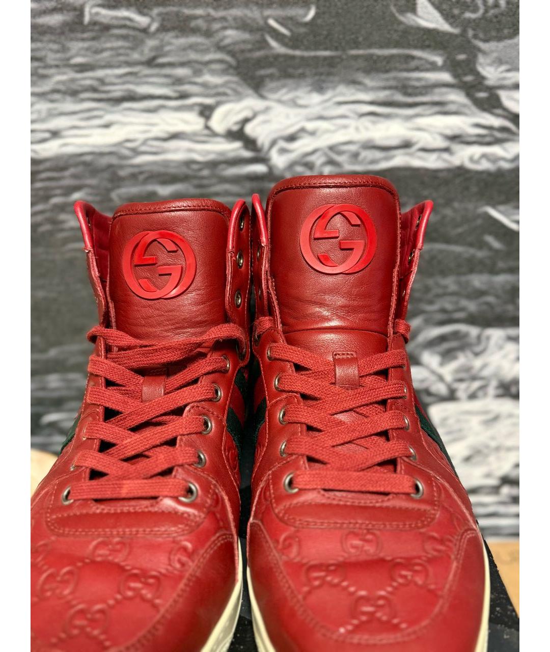 GUCCI Бордовые высокие кроссовки / кеды из экзотической кожи, фото 3