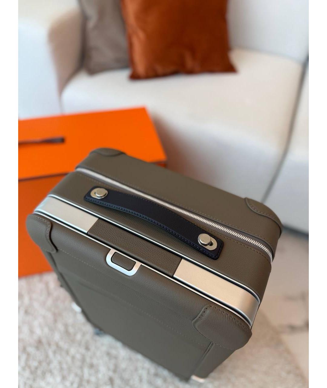 HERMES Серый кожаный чемодан, фото 4