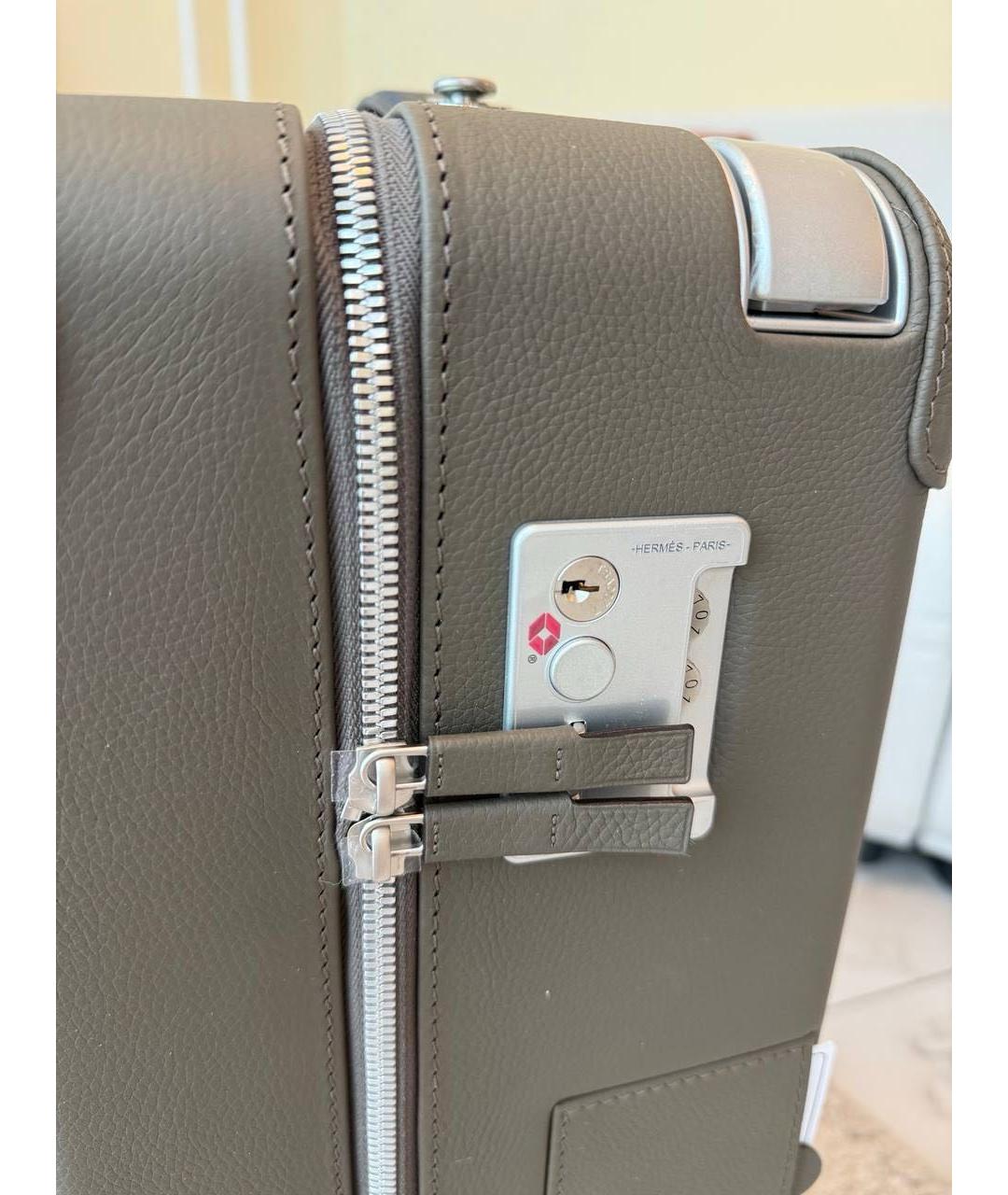 HERMES Серый кожаный чемодан, фото 5