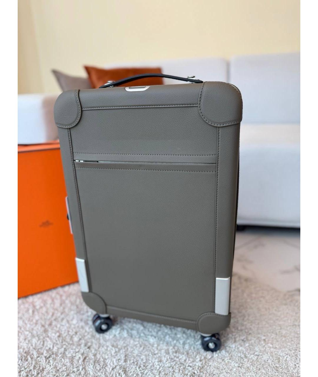HERMES Серый кожаный чемодан, фото 8