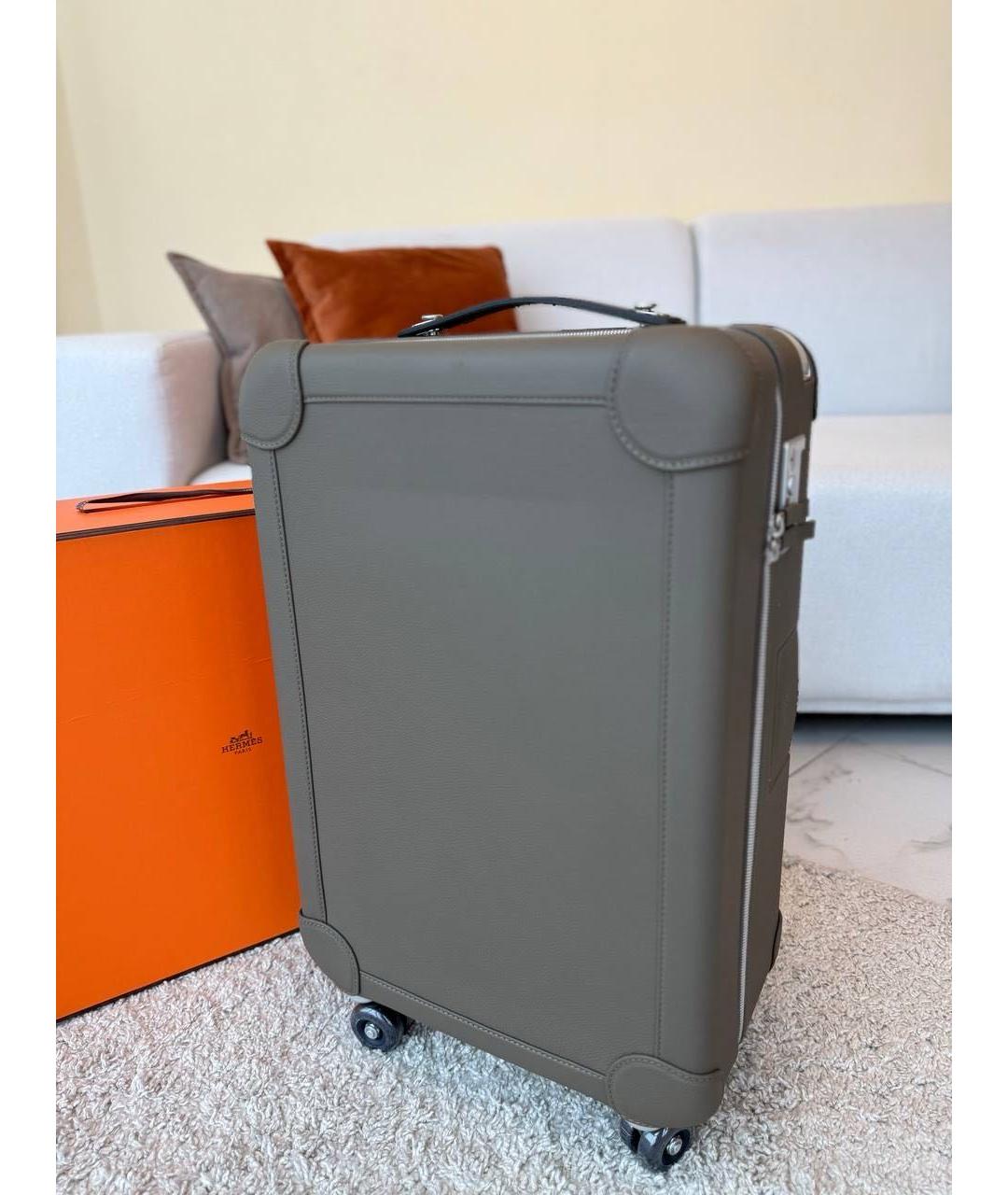 HERMES Серый кожаный чемодан, фото 2