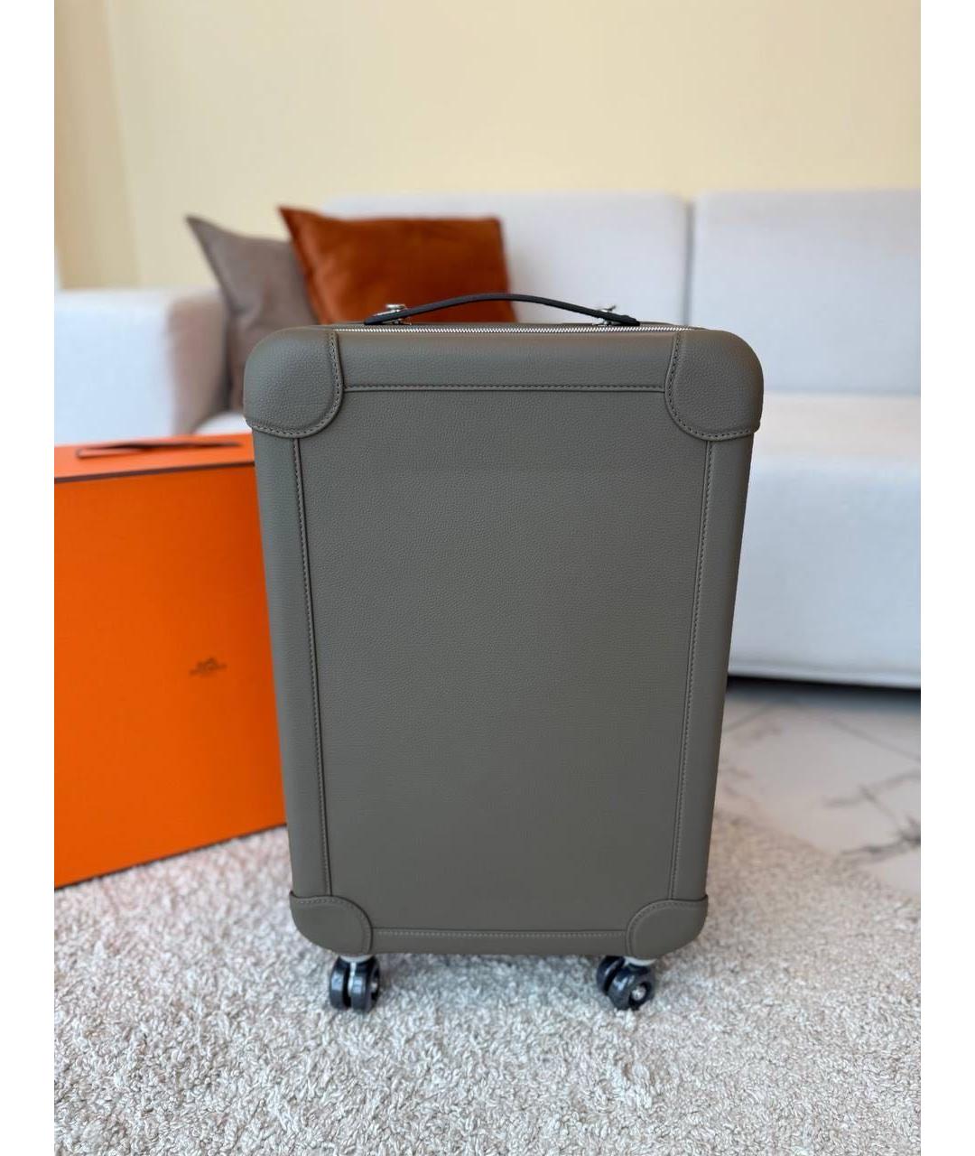HERMES Серый кожаный чемодан, фото 9