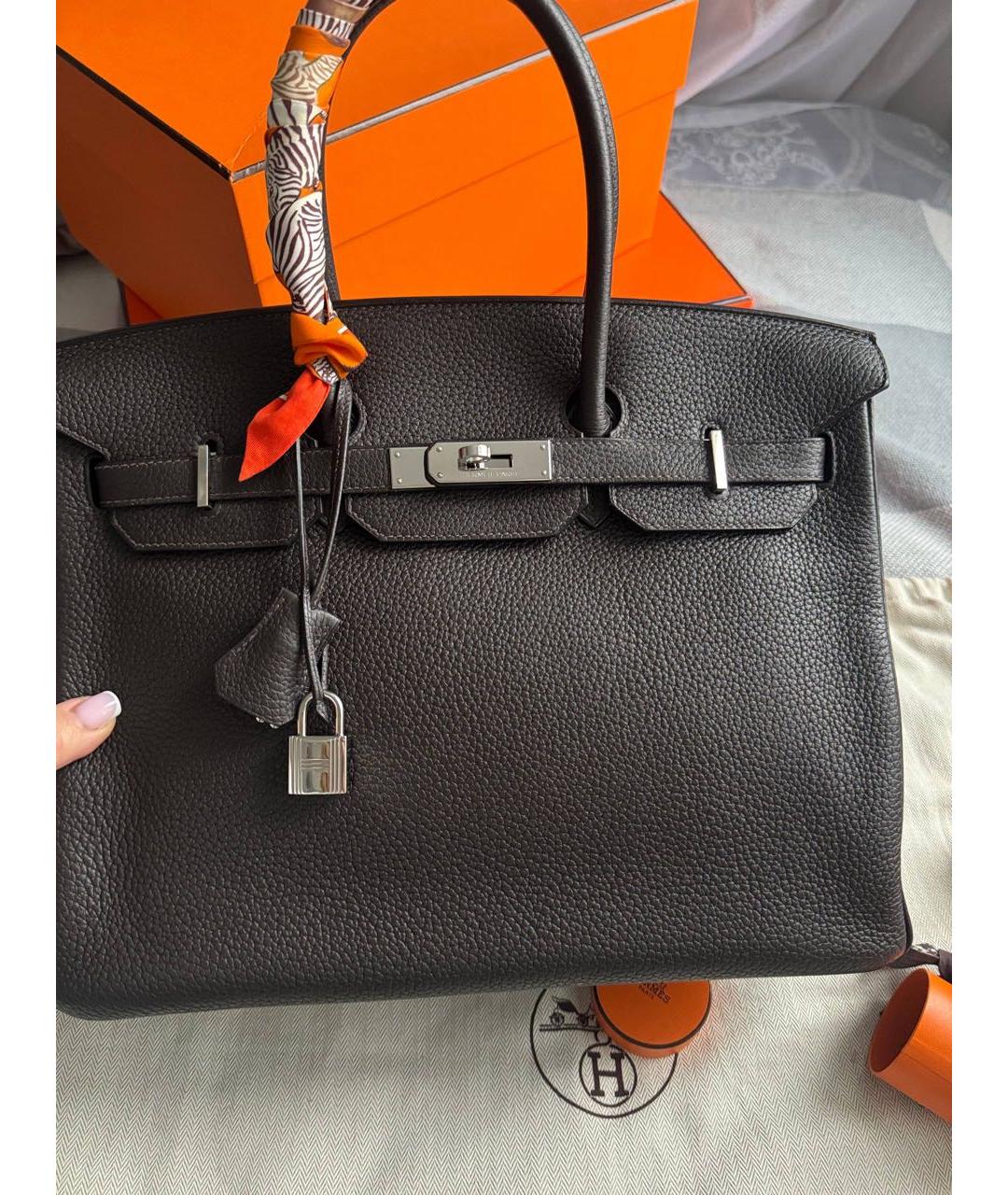 HERMES Коричневая кожаная сумка с короткими ручками, фото 2