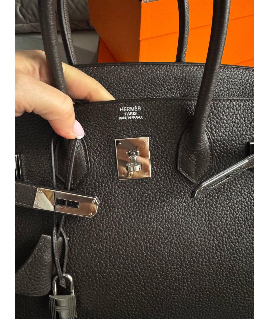 HERMES Коричневая кожаная сумка с короткими ручками, фото 6