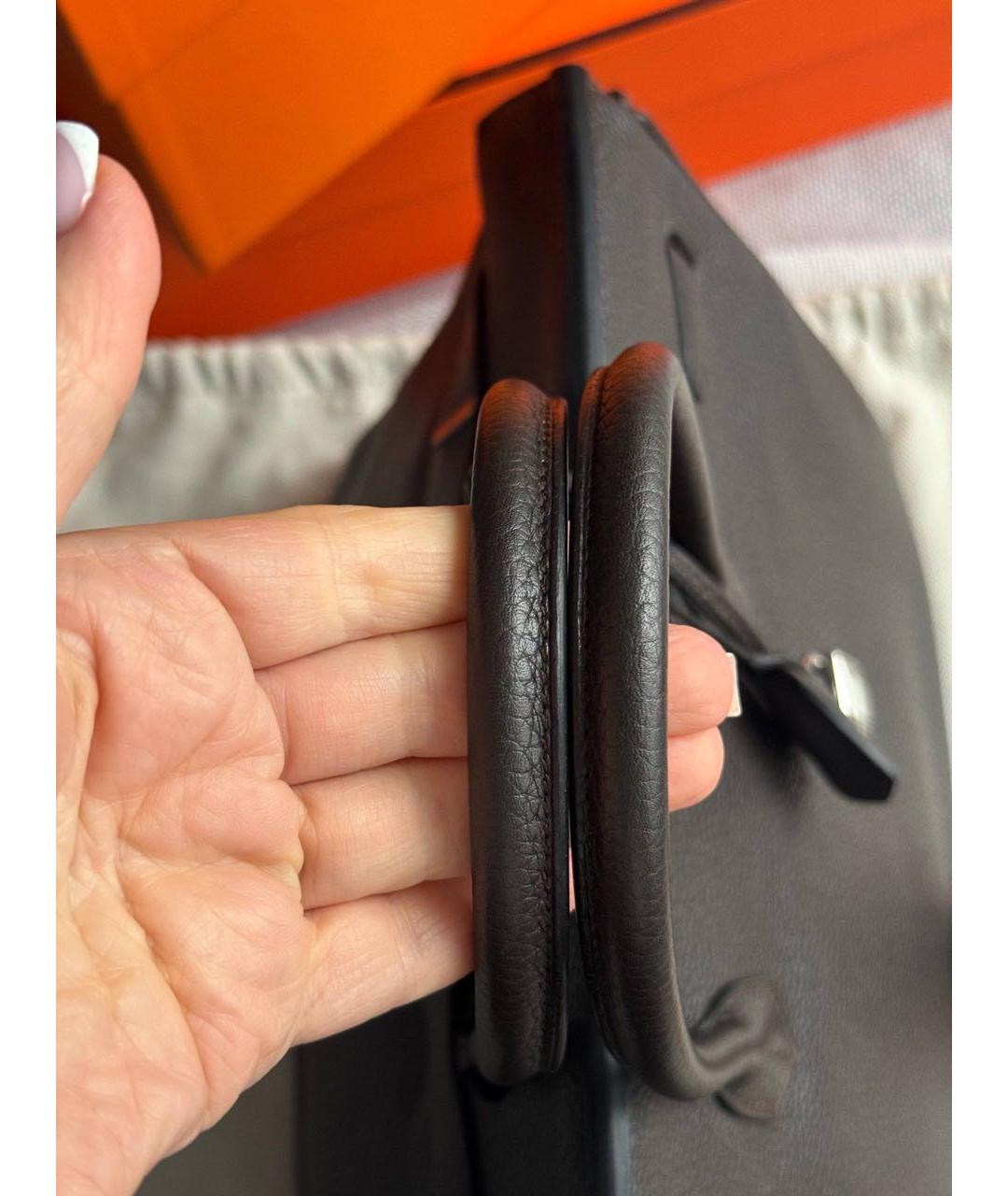 HERMES Коричневая кожаная сумка с короткими ручками, фото 5