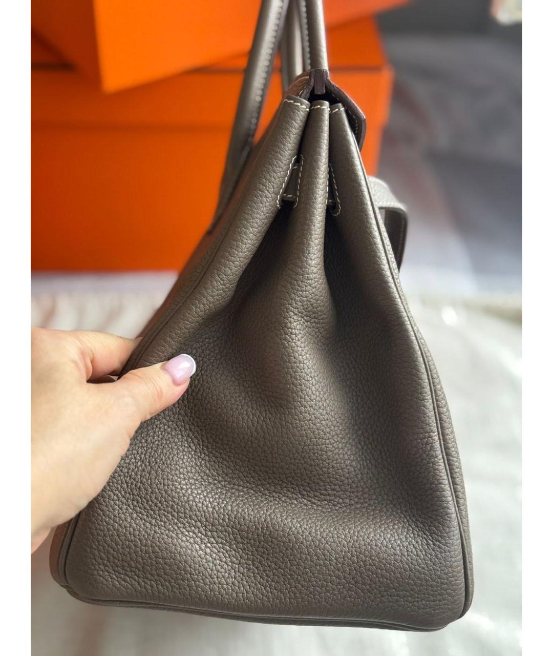 HERMES Бежевая кожаная сумка с короткими ручками, фото 4