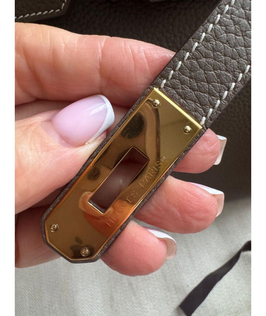 HERMES Бежевая кожаная сумка с короткими ручками, фото 8