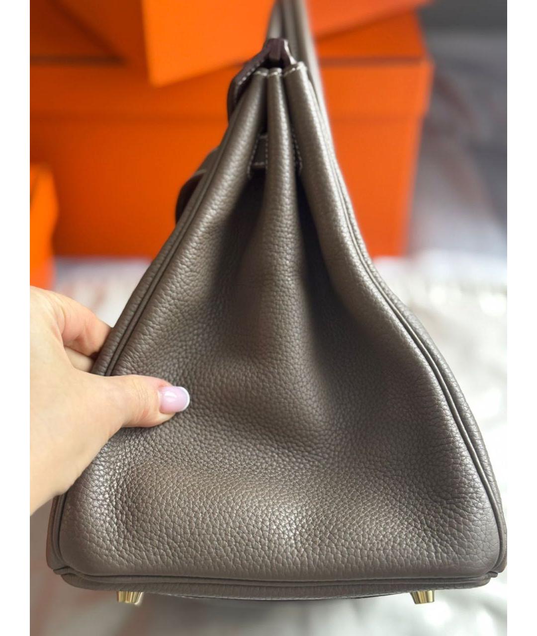 HERMES Бежевая кожаная сумка с короткими ручками, фото 7