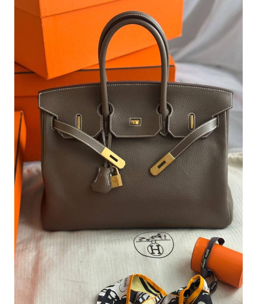 HERMES Бежевая кожаная сумка с короткими ручками, фото 2