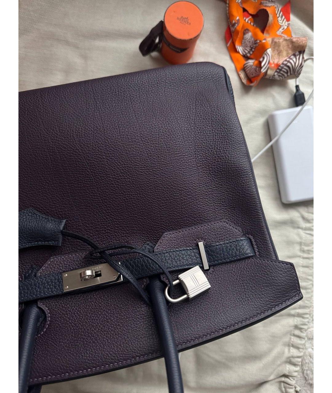 HERMES Фиолетовая кожаная сумка с короткими ручками, фото 3
