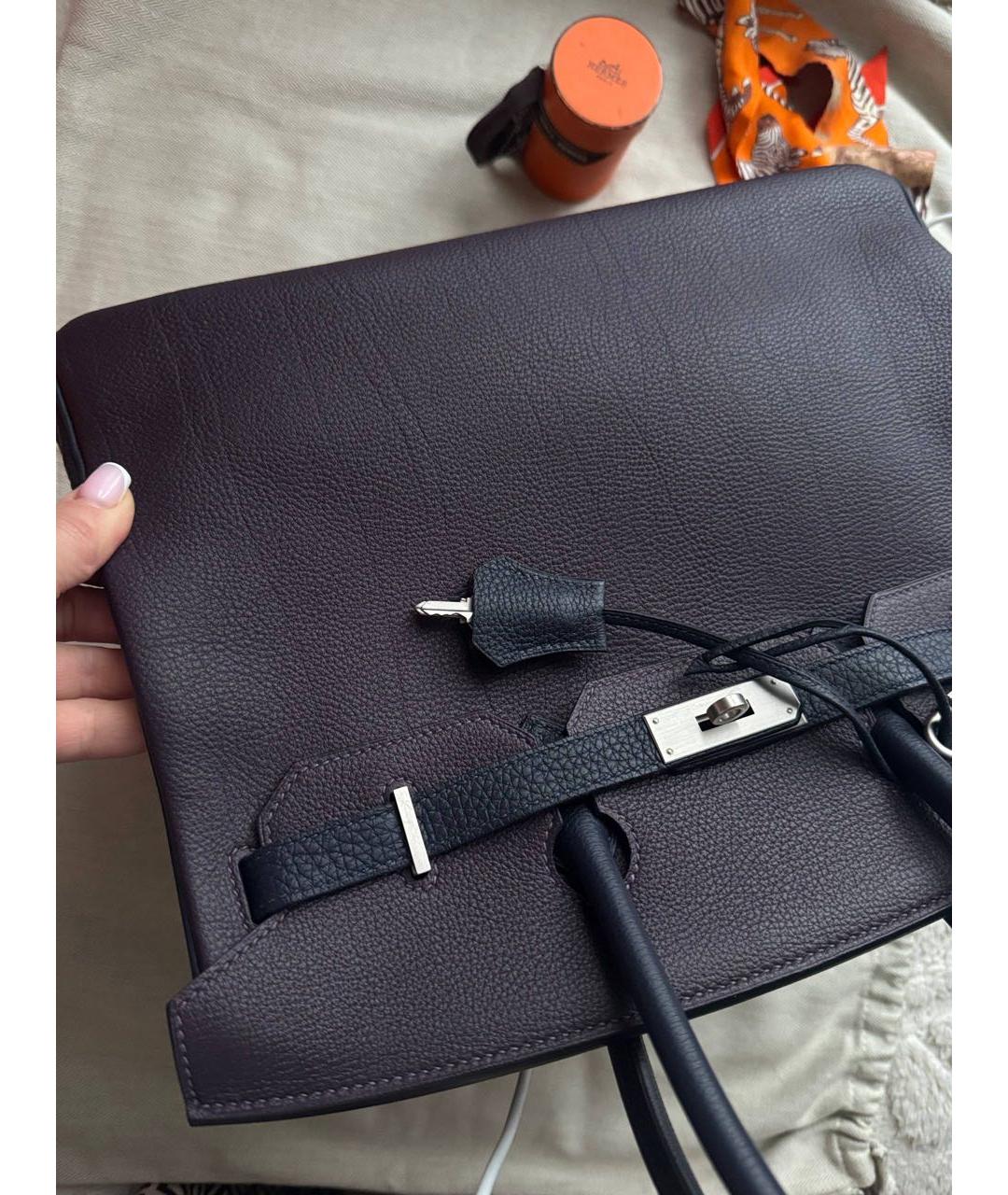 HERMES Фиолетовая кожаная сумка с короткими ручками, фото 2